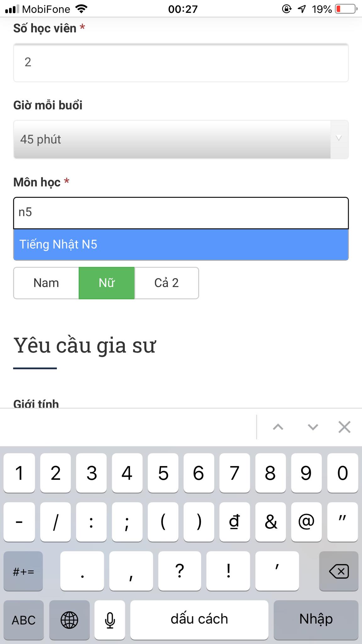 Học phí tiếng Nhật N5